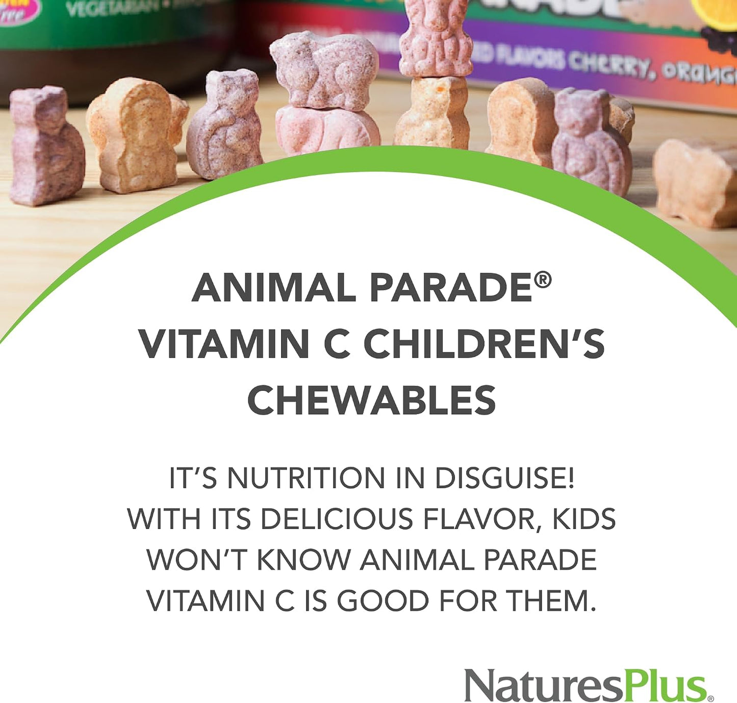 NaturesPlus Animal Parade Vitamin C Children's Chewable - Natural Orange Juice Flavour - 90 Tablets (Pack of 4) - görsel 3