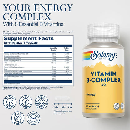 Solaray Vitamin B Complex 50 mg – Cellular Energy and Nerve Support – 100 VegCaps