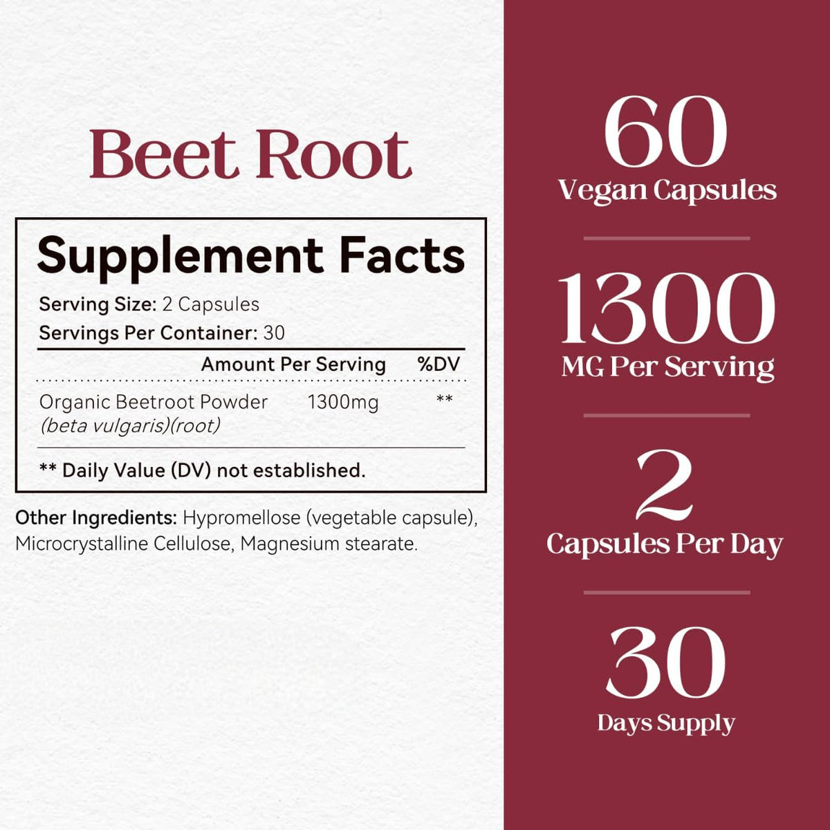HyberVive Beet Root Powder Capsules – 1300mg, 60 Vegan Capsules - görsel 3
