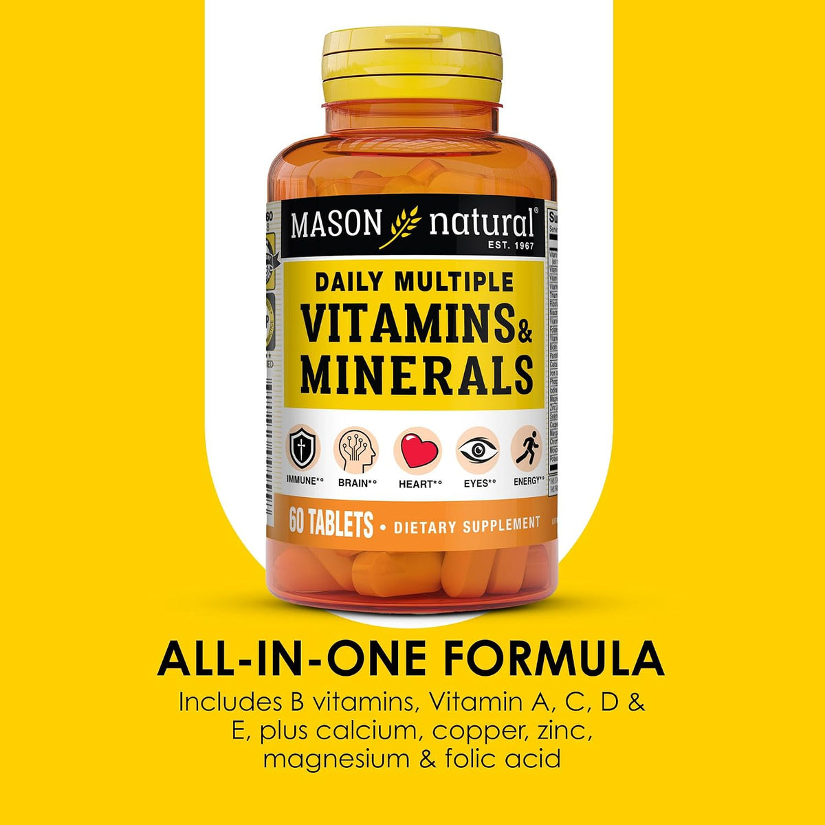 MASON NATURAL Daily Multivitamin with Minerals, 24 Essential Nutrients for Overall Health, 60 Tablets - görsel 4