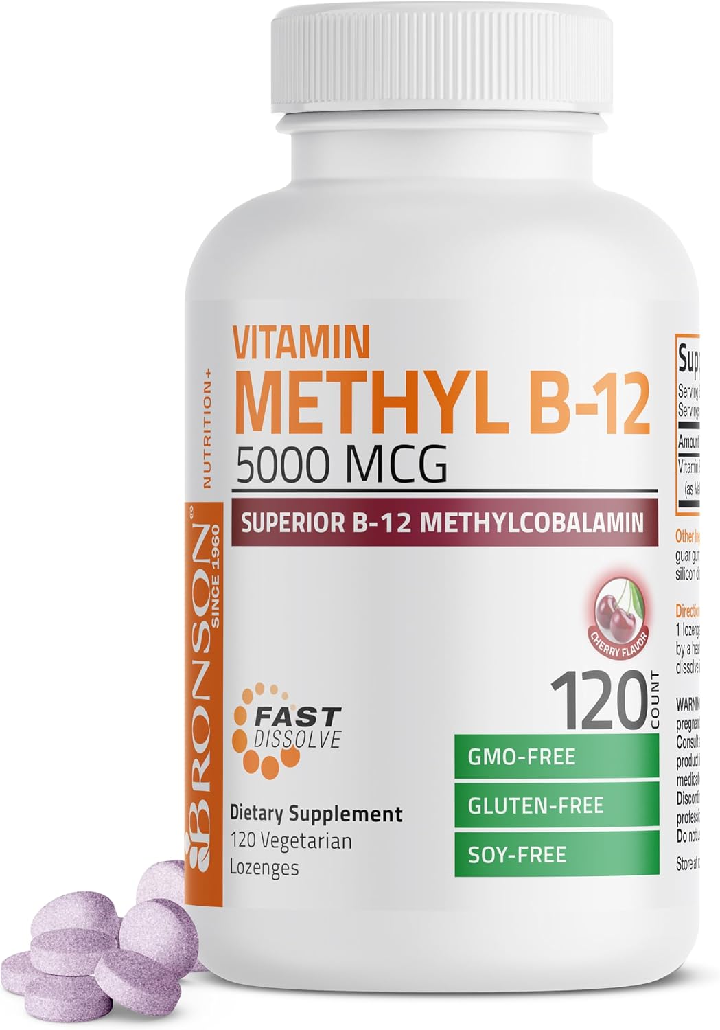 Bronson Methyl B12 5000 mcg Vitamin B12 Methylcobalamin Energy & Brain Support 60 Lozenges - görsel 7