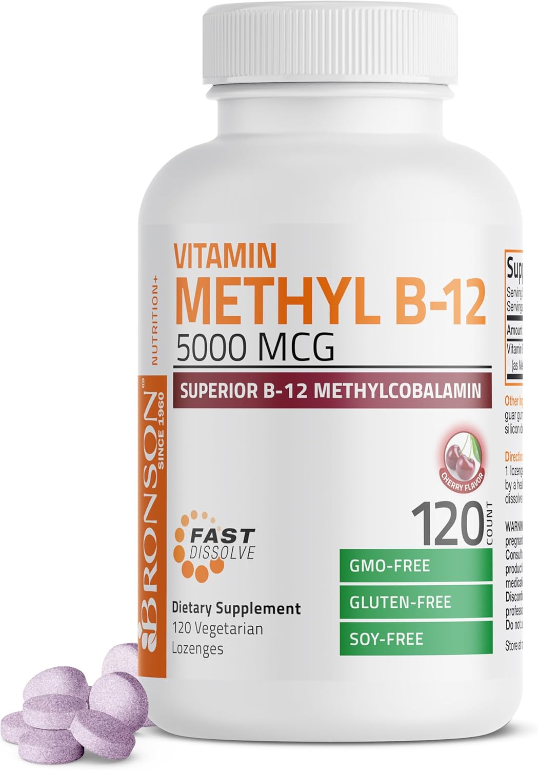 Bronson Methyl B12 5000 mcg Vitamin B12 Methylcobalamin Energy & Brain Support, 120 Lozenges - görsel 1