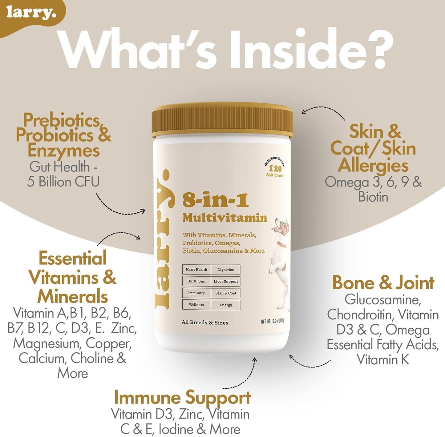 Larry 8-in-1 Multivitamin for Dogs | Heart, Digestion, Liver, Skin, Coat, & Joint Support | 60 Soft Chews - görsel 2