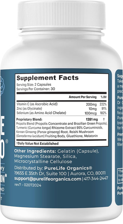 PureLife Organics Pure Neuro - Brain Fog Relief, Memory Support & Focus Support - 60 Vegan Capsules