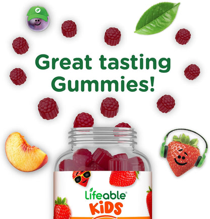 Lifeable Kids Vitamin D3 K2 Gummies - 500 IU D3 + 100 mcg K2, Strawberry Flavour, 60 Gummies