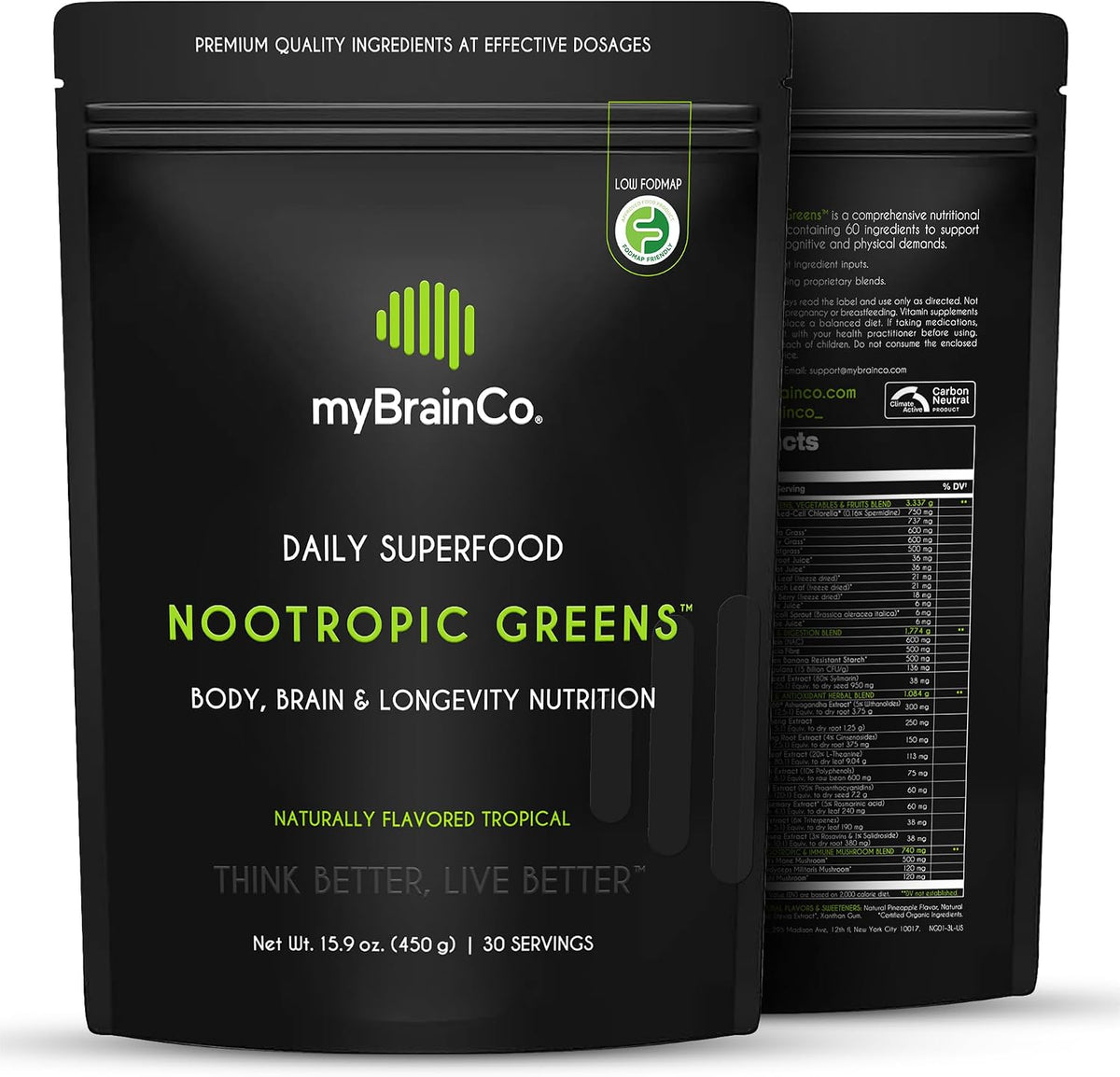 myBrainCo. Nootropic Greens - All-in-One Body, Brain & Longevity Supplement with Organic Greens, Alpha-GPC, Lion's Mane & More (225 g) - görsel 1