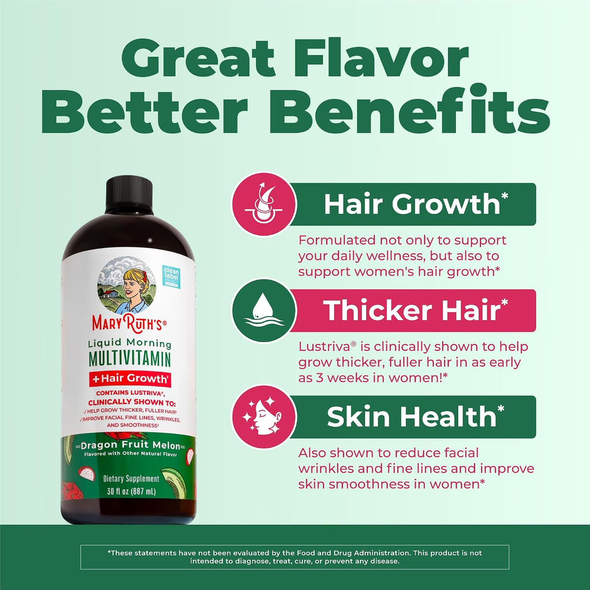 MaryRuth's Liquid Multivitamin + Hair Growth | Clinically Tested for Thicker Hair & Reduced Facial Wrinkles | Biotin 10,000 mcg | Lustriva Hair Growth Supplement | Skin Care | Ages 18+ | 887 ml - görsel 4