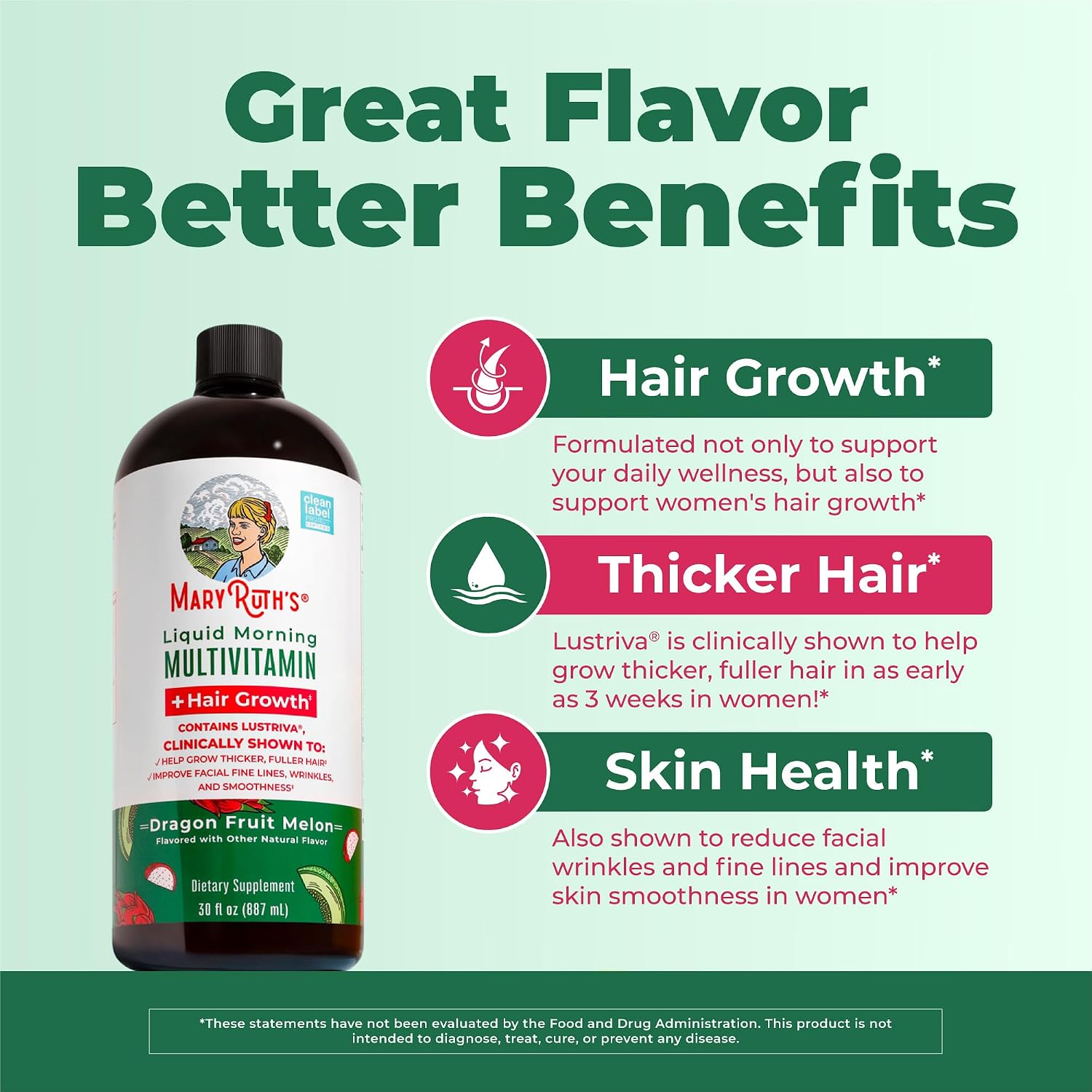 MaryRuth's Liquid Multivitamin + Hair Growth | Clinically Tested for Thicker Hair & Reduced Facial Wrinkles | Biotin 10,000 mcg | Lustriva Hair Growth Supplement | Skin Care | Ages 18+ | 887 ml - görsel 4