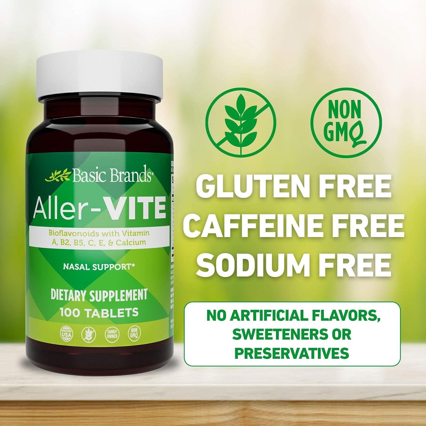Basic Brands Aller Vite Nasal Support Tablets – High Bioflavonoid Complex with Vitamins and Calcium, Gluten-Free, 100 Tablets - görsel 5