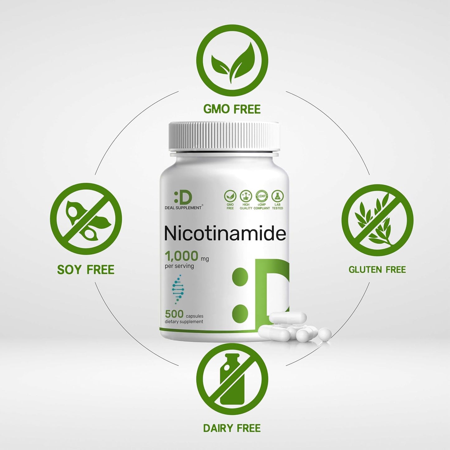Vitamin B3 Nicotinamide 1,000mg – 500 Capsules – Flush Free Niacin Supplement - görsel 3