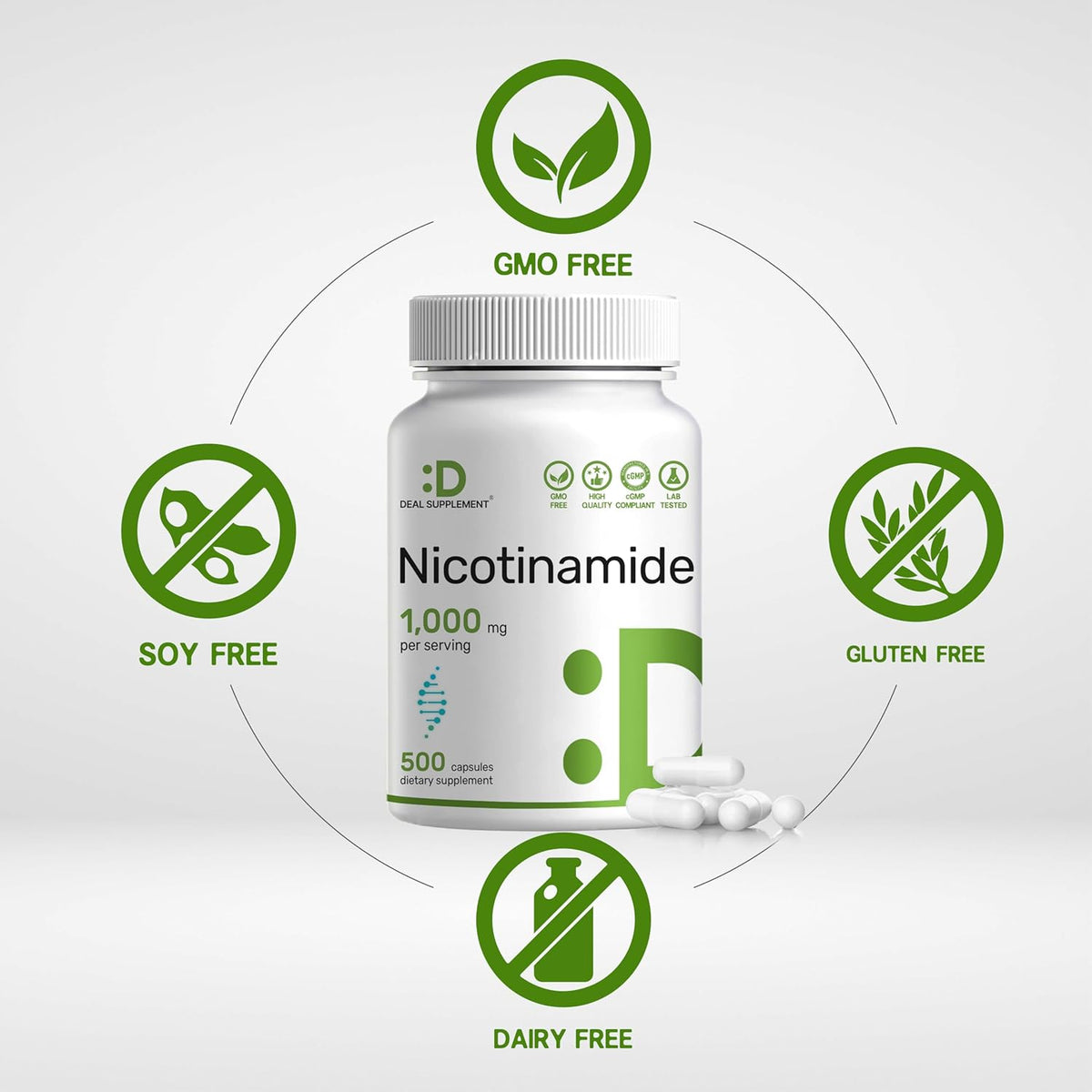 Vitamin B3 Nicotinamide 1,000mg – 500 Capsules – Flush Free Niacin Supplement - görsel 3
