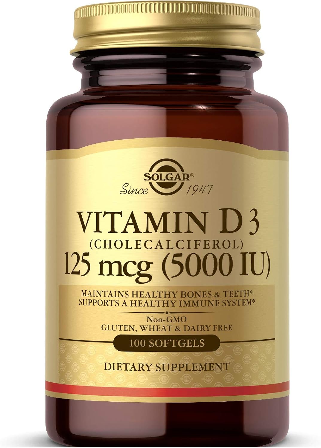 Solgar Vitamin D3 (Cholecalciferol) 125 mcg (5000 IU), 100 Softgels – Bone and Immune Support - görsel 1