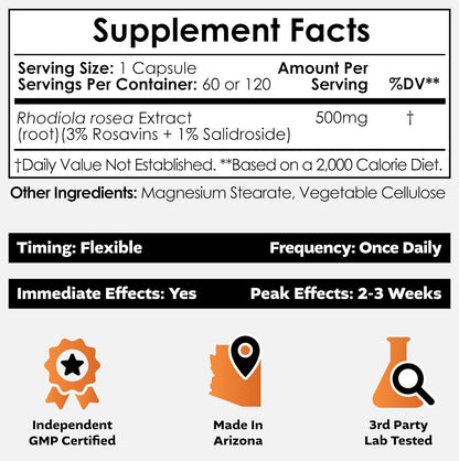 Nootropics Depot Rhodiola Rosea Capsules – 500mg, 3% Rosavins, 60 Count