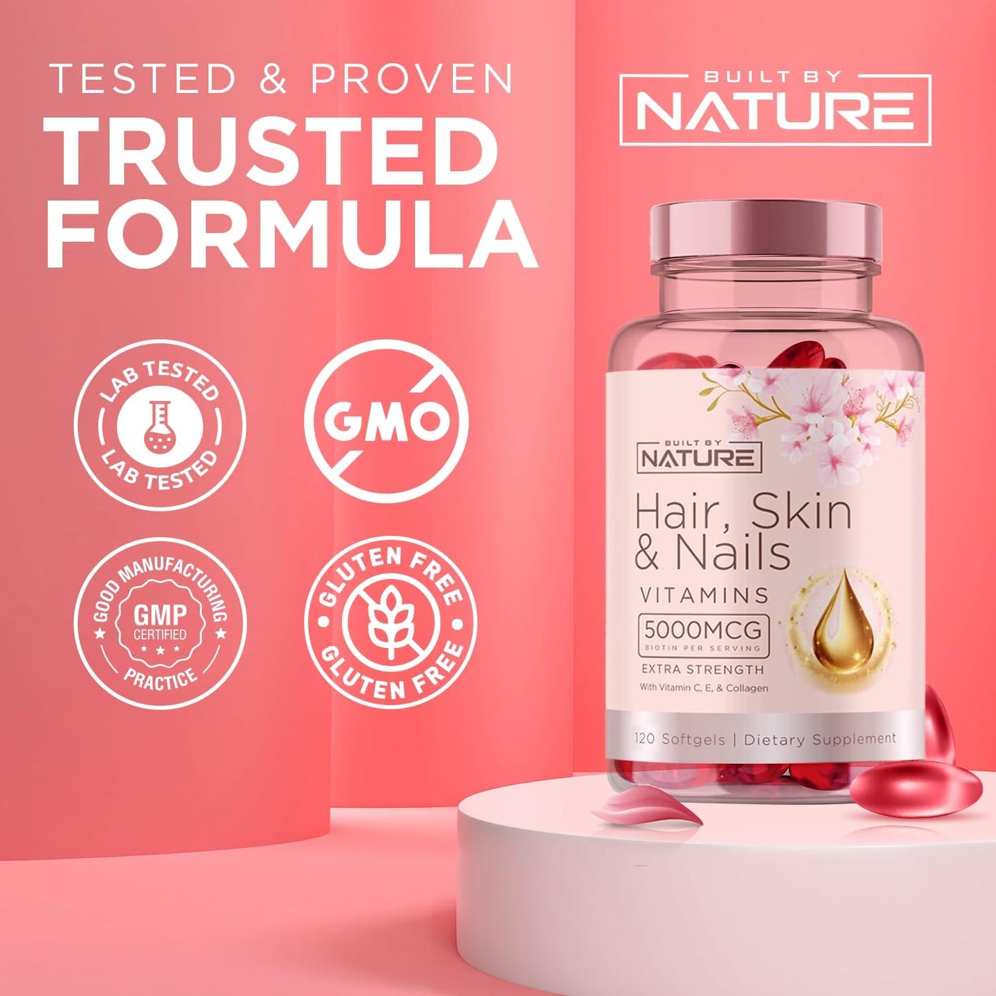 Built by Nature Hair, Skin and Nails Vitamins, 120 Softgels - görsel 4