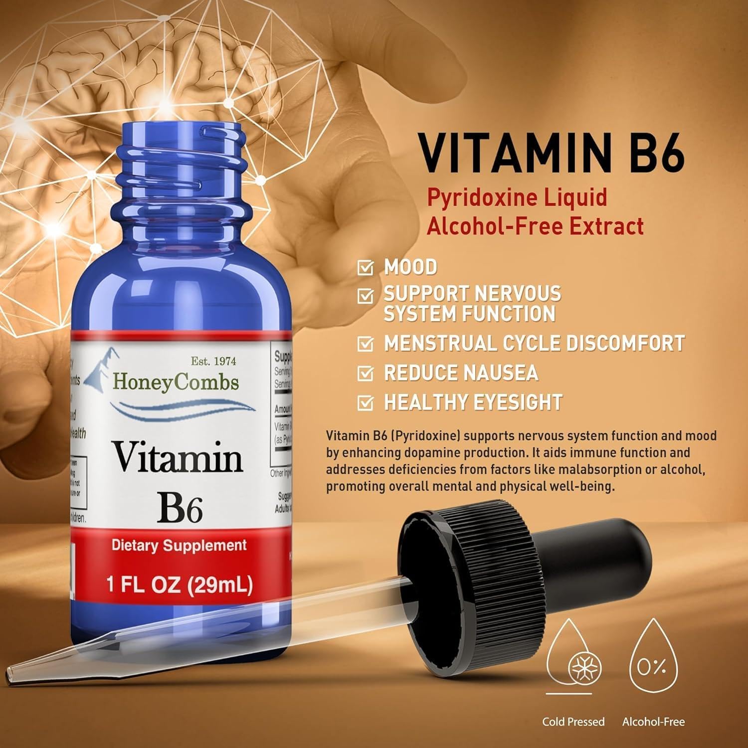 Vitamin B6 Liquid Drops, Pyridoxine HCl Supplement, 30ml | High Potency Energy Metabolism Support - görsel 4