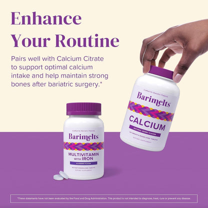 BariMelts Bariatric Multivitamin with Iron, 60 Fast-Dissolving Tablets, Natural Blueberry Flavour – 1 Month Supply