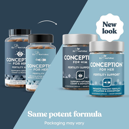 Eu Natural Conception for Her & Conception for Him Bundle - Fertility Supplements for Couples - 120 Vegan Capsules