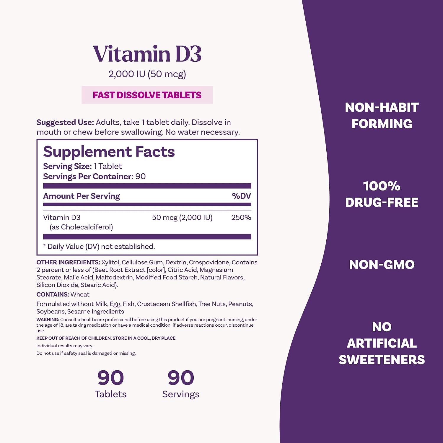 Natrol Vitamin D3 2,000 IU Fast Dissolve Tablets - Bone & Joint Health, 90 Tablets - görsel 4