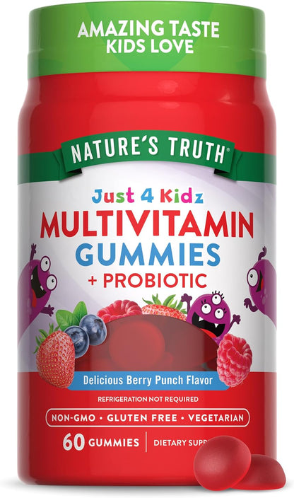 Nature's Truth Kids Multivitamin Gummies with Probiotics - 60 Gummies - Berry Punch Flavour