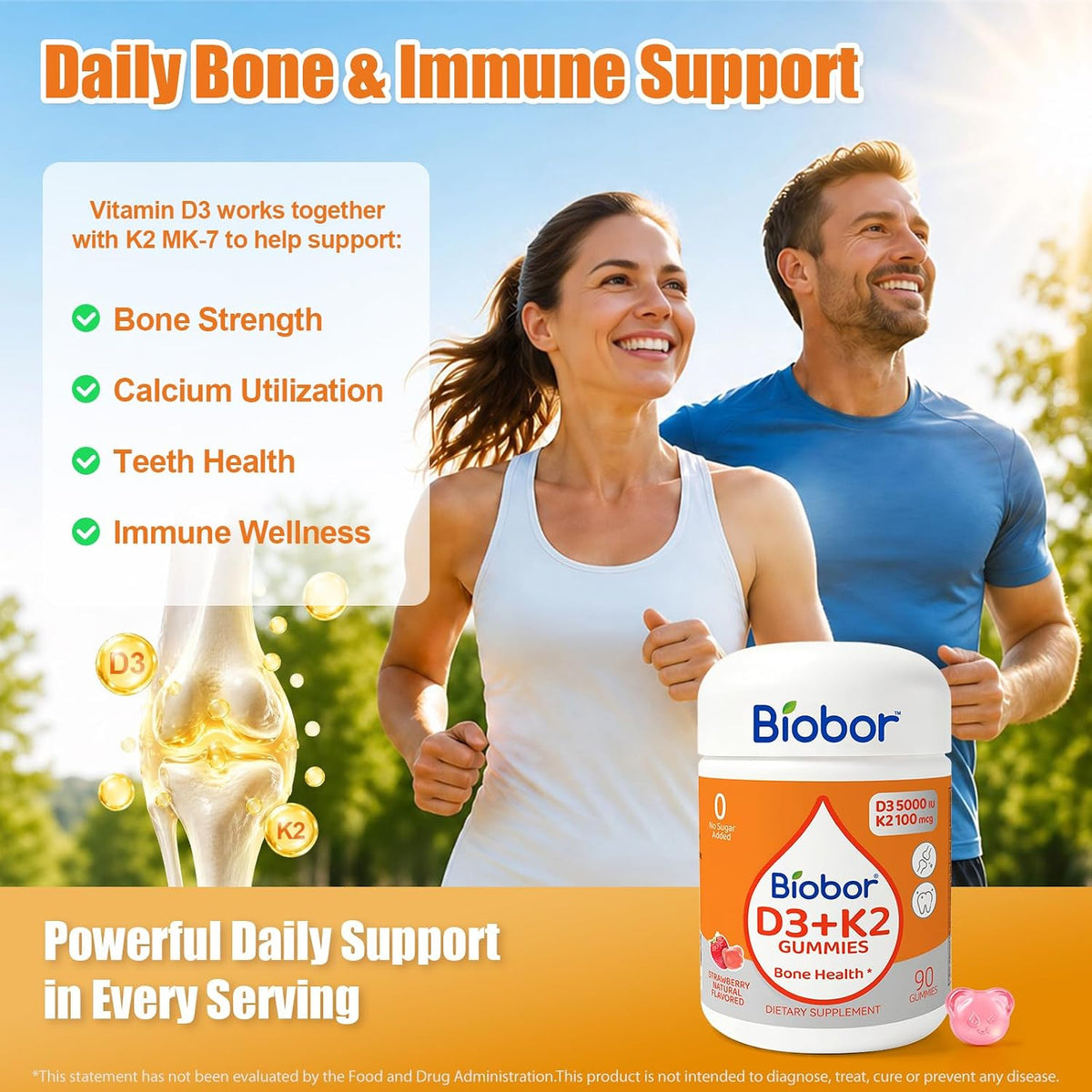 Biobor Natural Vitamin D3 K2 Gummies - 5000 IU D3 + 100 mcg MK-7 (90 Count) - görsel 5