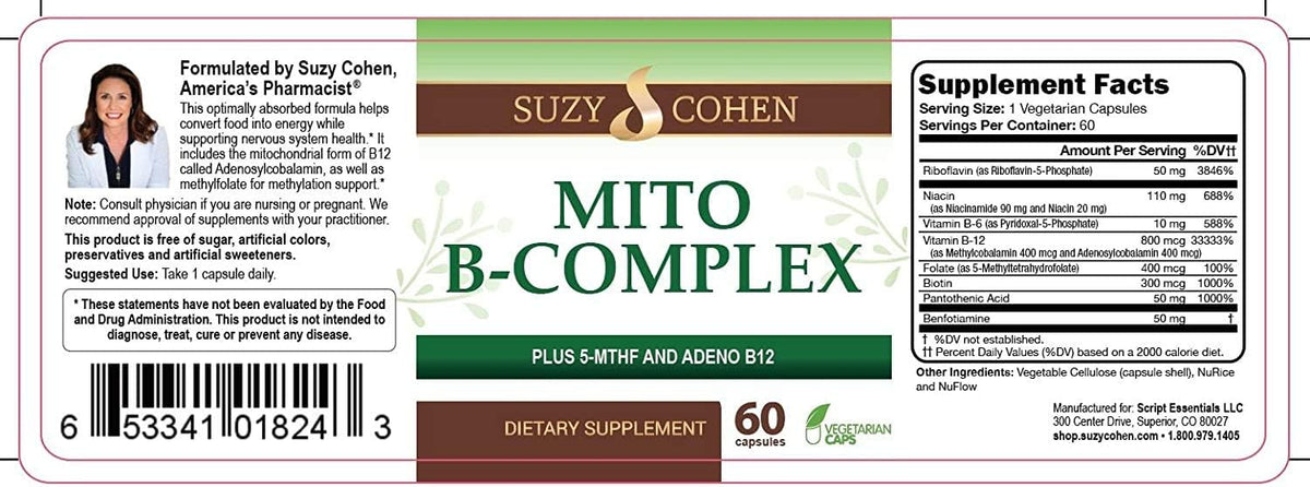 Script Essentials Suzy Cohen Mito B Complex Food Supplement - görsel 3