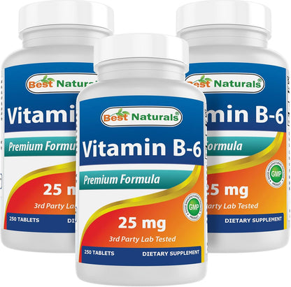 Best Naturals Vitamin B6 25mg 250 Tablets (Pack of 3)