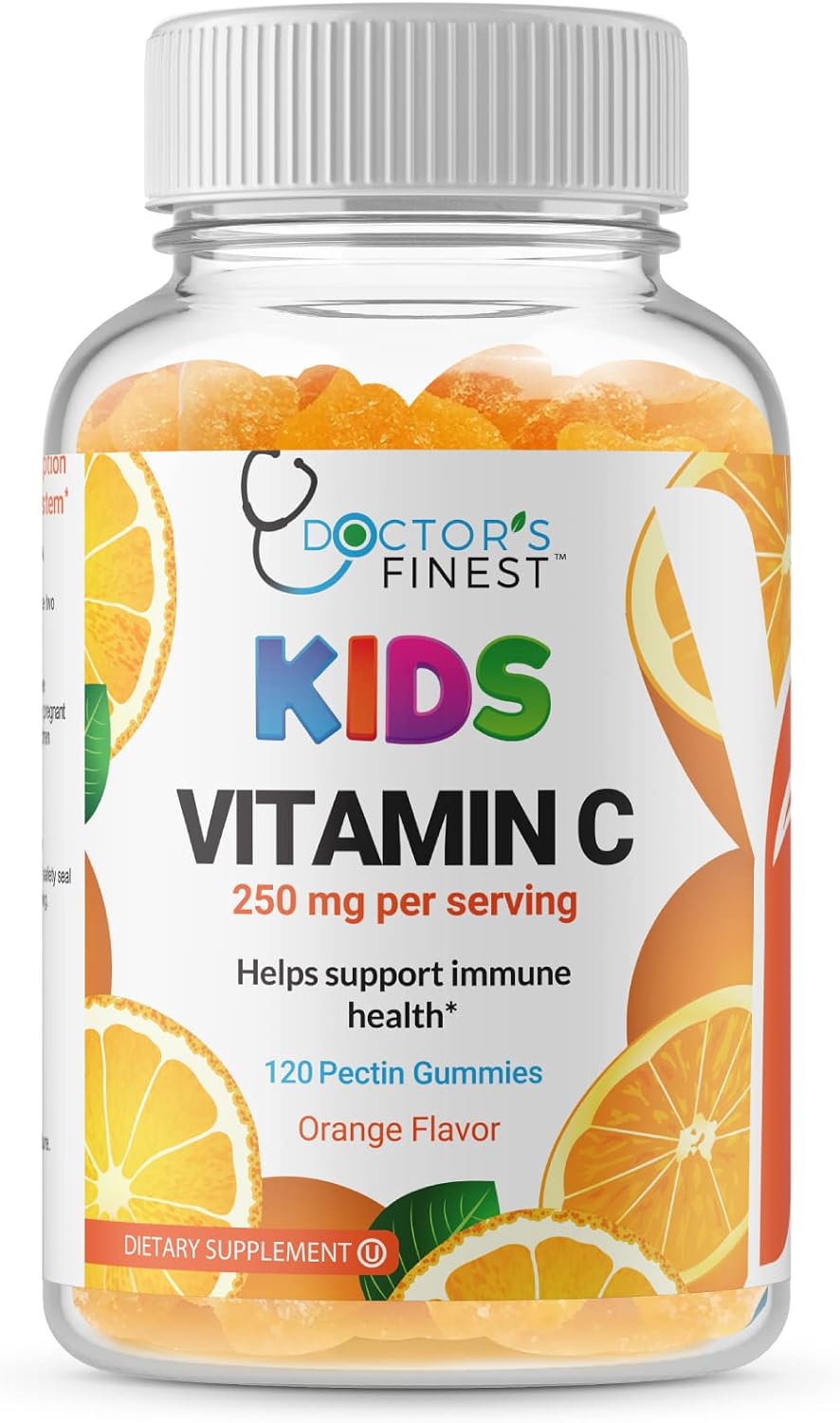 Doctor's Finest Vitamin C Gummies for Kids – Vegan, Gluten-free, Orange Flavour – 60 Pectin Chews (250mg per Serving) - görsel 1