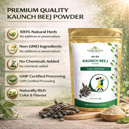 VEDIKROOTS Kaunch Beej Powder – Pure Mucuna Pruriens Seed Powder (100g)