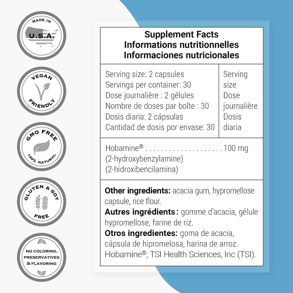 Supersmart 2-HOBA Food Supplement 100mg per Day (Hobamine) - 2-Hydroxybenzylamine | Non-GMO & Gluten-free - 60 Vegetarian Capsules - görsel 4