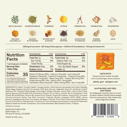 GEM Daily Bite for Women & Men – Wholefood Multivitamin with 20+ Nutrients (Citrus Ginger, 28 Count)