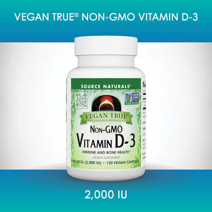 Source Naturals Vegan True Non-GMO Vitamin D-3, 2000 IU - 90 Capsules