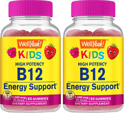 WellYeah Vitamin B12 Gummies for Kids - 1000 mcg, Berry Flavour, 60 Gummies