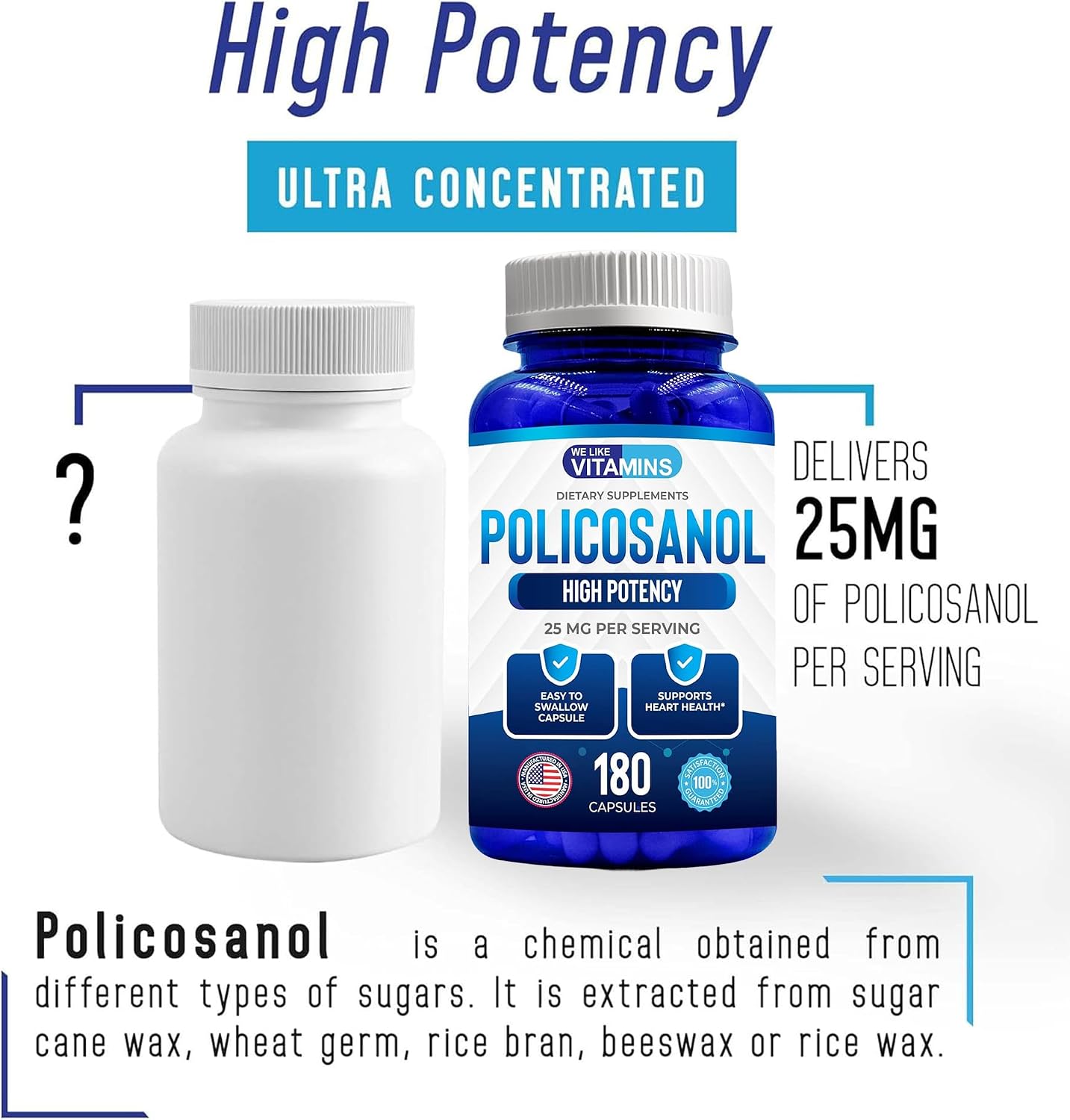 Policosanol 25mg - 180 Capsules - Natural Sugar Cane Supplement - Non-GMO & Gluten-Free - görsel 5
