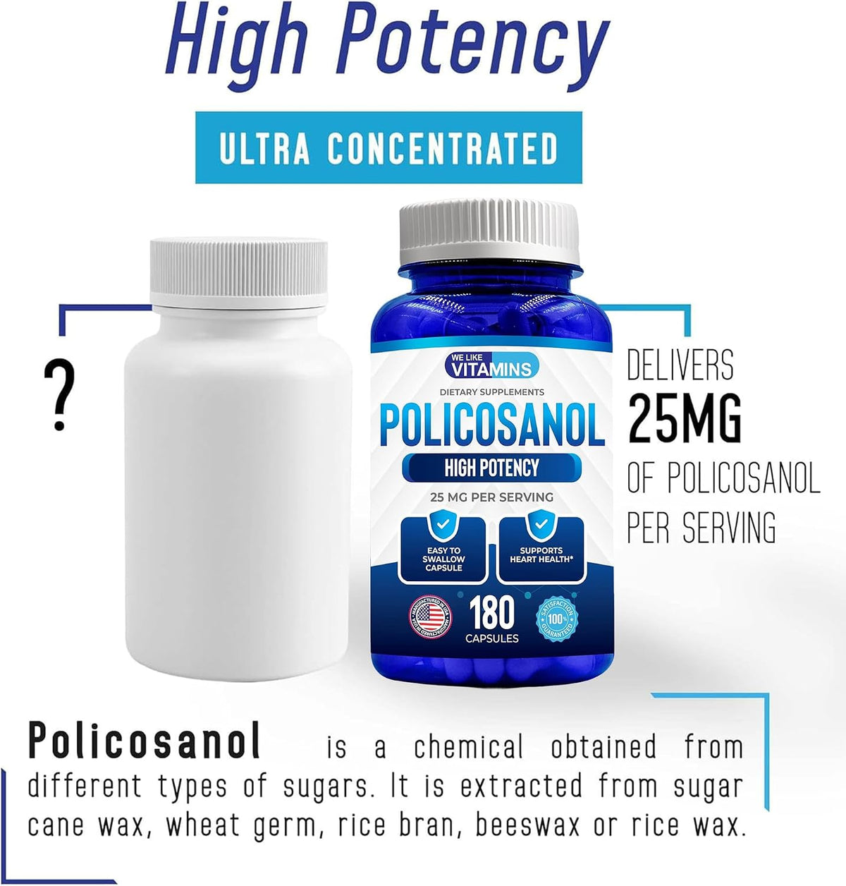 Policosanol 25mg - 180 Capsules - Natural Sugar Cane Supplement - Non-GMO & Gluten-Free - görsel 5
