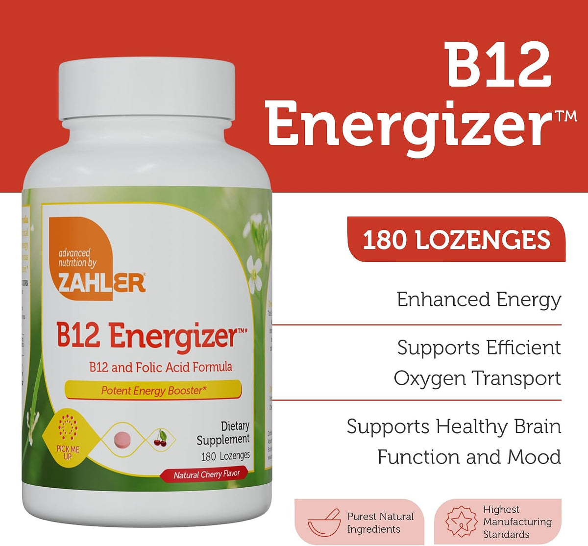 Zahler Energizer Vitamin B12 5000mcg – Natural Cherry Lozenges, 180 Lozenges - görsel 2