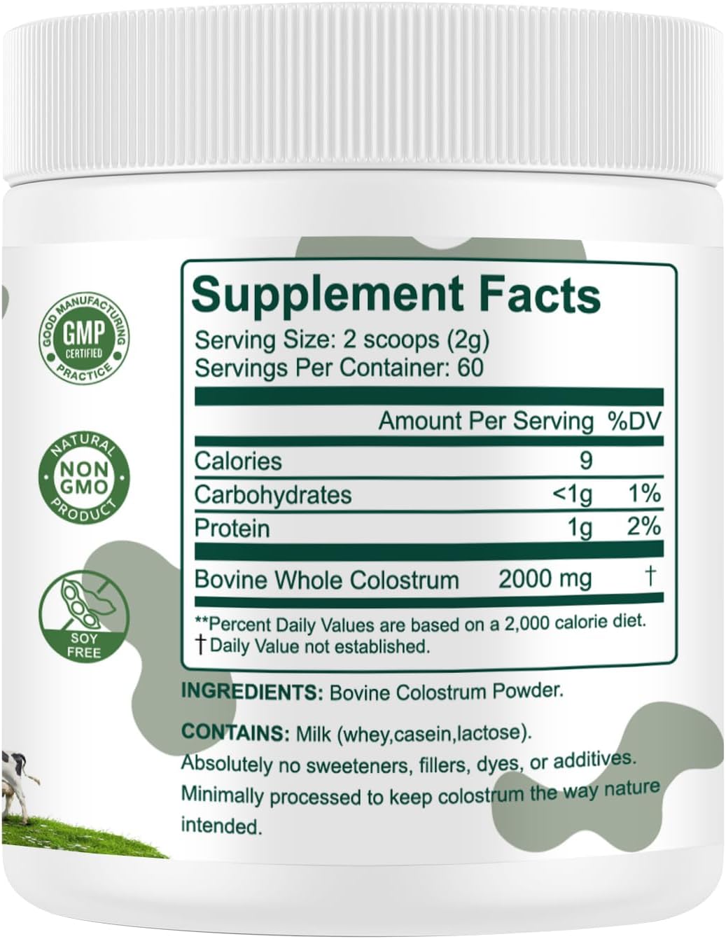 Bovine Colostrum Supplement Powder 50% IgG – Grass Fed, Non-GMO, Unflavoured (60 Servings) - görsel 8