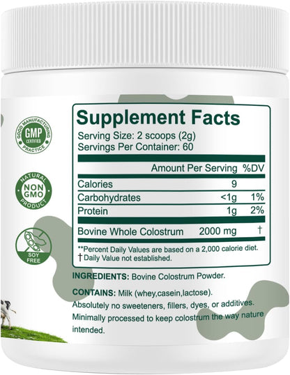 Bovine Colostrum Supplement Powder 50% IgG – Grass Fed, Non-GMO, Unflavoured (60 Servings)