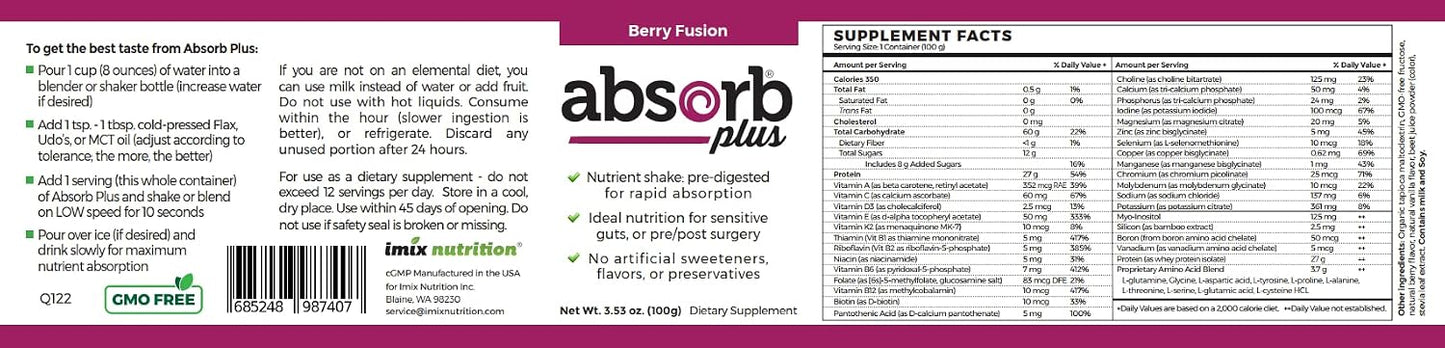 Absorb Plus Isolate Protein – Food Supplement for Extra Nutritional Support, Non-GM, Gluten-Free, Lactose-Free, Casein-Free (100g, Berry Fusion) - görsel 4