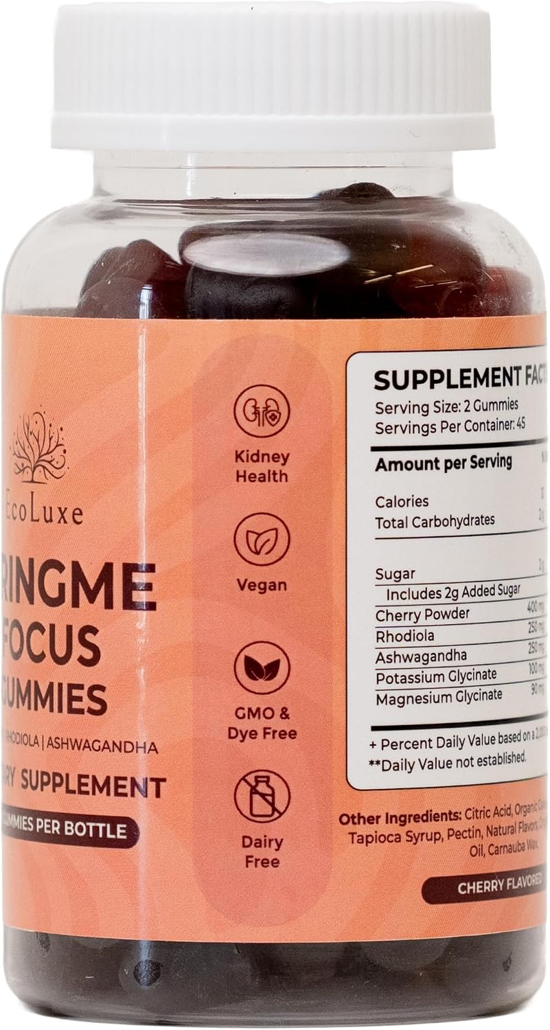 BRINGME Focus Gummies – Nootropic Brain & Focus Support with Ashwagandha, Rhodiola, Potassium & Magnesium – Low Sugar Cherry, 90 Count - görsel 2