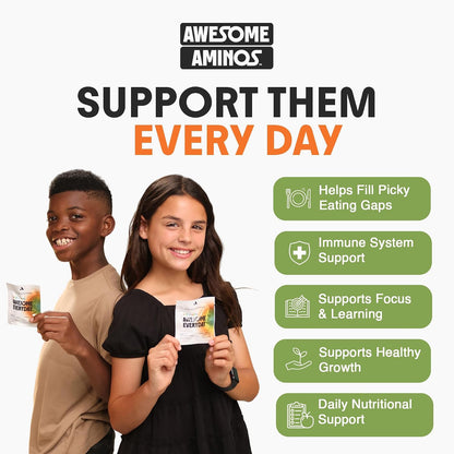 Awesome Everyday Essential Daily Nutrition Gummies - 9 Essential Amino Acids + Vitamins, Minerals & Organic Greens and Superfoods - Fermented Nutrition for Energy, Brain & Immunity – Children – 28 Count