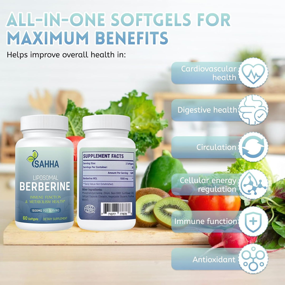 Sahha Liposomal Berberine HCL 1500mg – High Bioavailability Supplement for Men and Women (2 Pack) - görsel 4