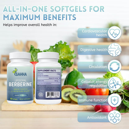 Sahha Liposomal Berberine HCL 1500mg – High Bioavailability Supplement for Men and Women (2 Pack)