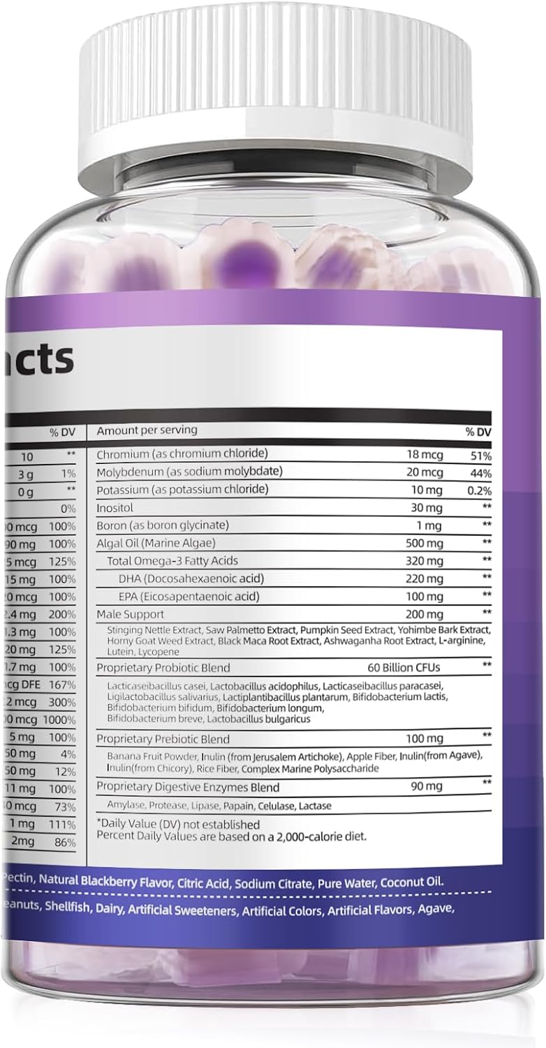 Men's Multivitamin Gummies with Omega-3, Probiotics & Methylated B Vitamins – Sugar-Free Blackberry - görsel 8