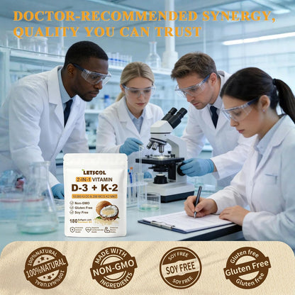 LETSCOL 2-in-1 Vitamin D3 K2 Soft gel capsules - 10000 IU D3 & 200 mcg K2 MK-7