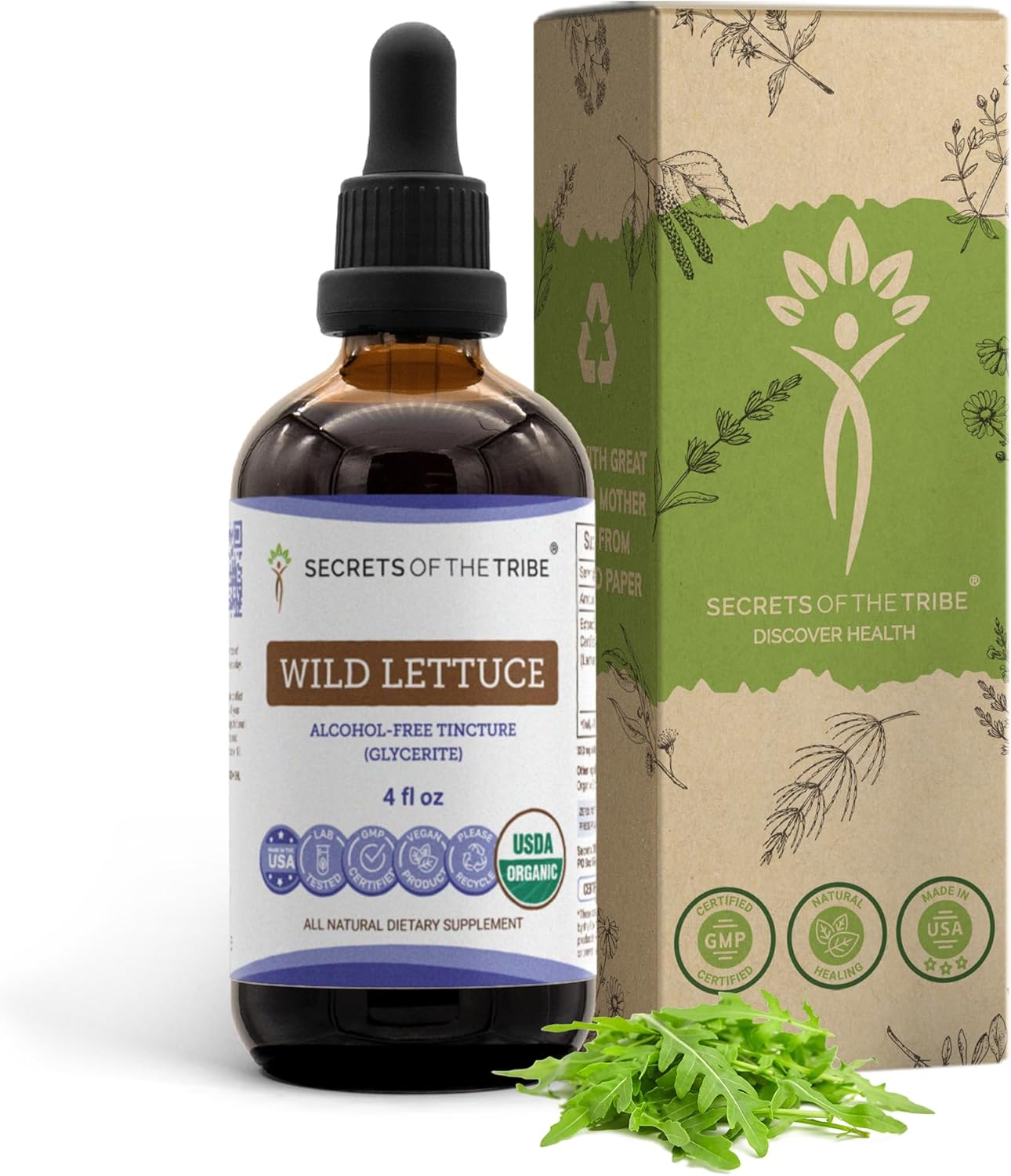 Secrets of the Tribe Wild Lettuce USDA Organic Alcohol-Free Extract, High-Potency Herbal Drops - 118 ml - görsel 1