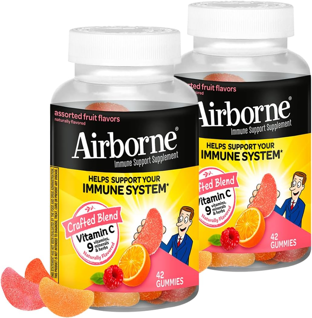 Airborne 750mg Vitamin C Immune Support Gummies for Adults, Assorted Fruit Flavour, Gluten-Free (42 Count, 2-Pack) - görsel 1