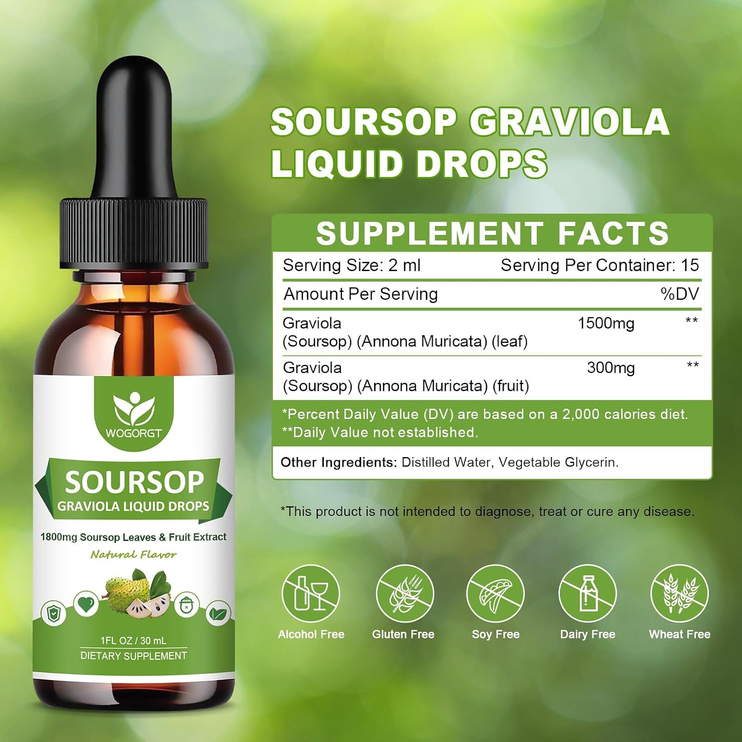 (2 Pack) Soursop Graviola Liquid Drops - 1800mg Soursop Extract - High Absorption Liquid for Immune Support, Antioxidant, Relaxation - Sugar Free - 30 ml - görsel 2