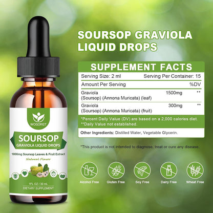 (2 Pack) Soursop Graviola Liquid Drops - 1800mg Soursop Extract - High Absorption Liquid for Immune Support, Antioxidant, Relaxation - Sugar Free - 30 ml
