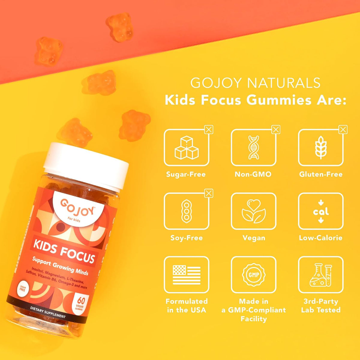 GOJOY NATURALS Kids Focus Gummies – Saffron, Magnesium Glycinate, L-Theanine and Inositol Supplement for Focus and Calm - görsel 8