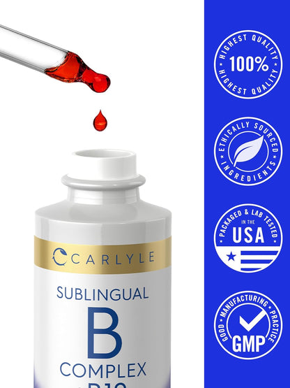 Carlyle Vitamin B Complex Sublingual | 60 ml | Liquid Drops | with B12 | Berry Flavour | Vegetarian, Non-GMO & Gluten-free Supplement